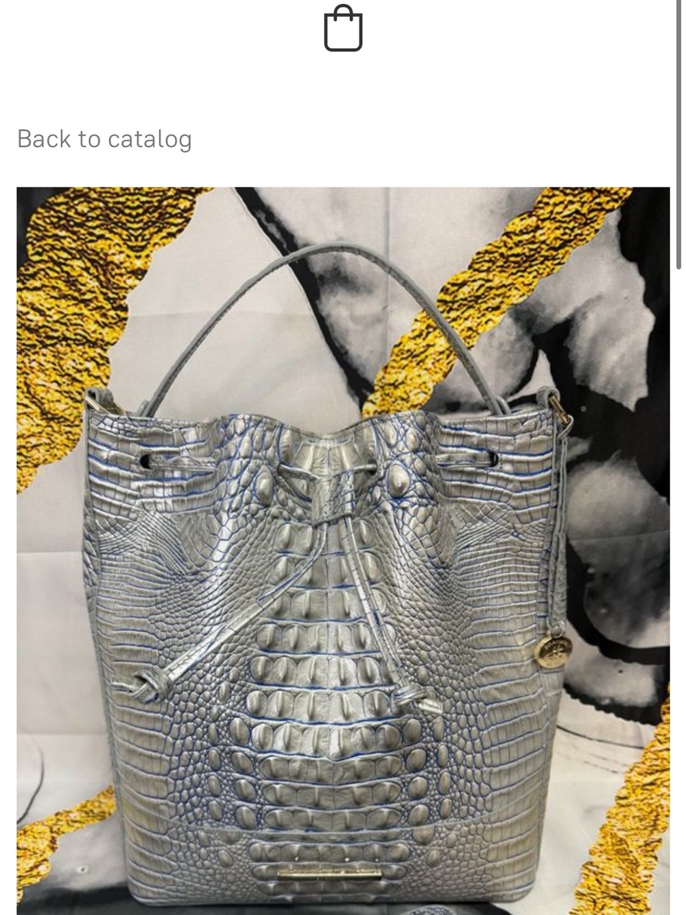 Brahmin Marlowe Bucket Bag In Mineral Blue Melbourne Croc-Embossed Leather NWT